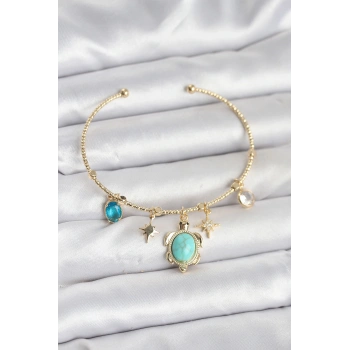 Caretta Caretta Charmlı Gold Renk Kadın Bileklik - TJ-BB8033