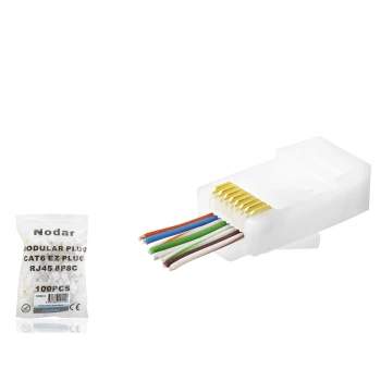 Cat6 Ez Rj45 Konnektör - 100 Adet Beyaz / Ekonomik Poşet Paket ND2414