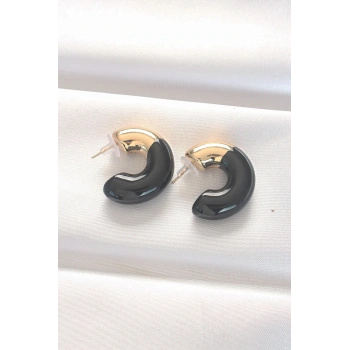 Ccb Siyah Gold Çift Renk Küpe 5886