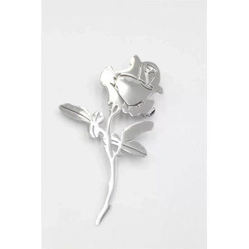 Çelik Gül Broş - Gümüş