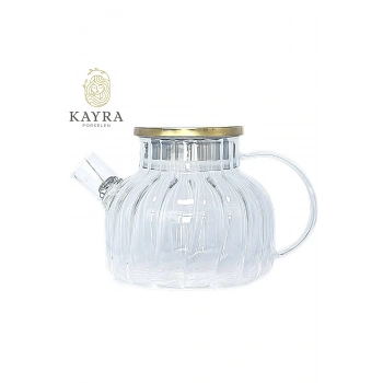 Çelik Kapaklı Borosilikat Dilimli Model Süzgeçli Cam Demlik Bitki Çayları 1000 Ml -CM-2001