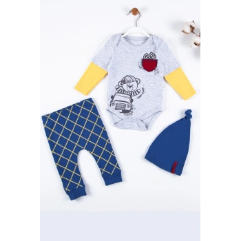 Cep Nakışlı Bear Desenli 3lü % 100 Pamuklu Erkek Takım