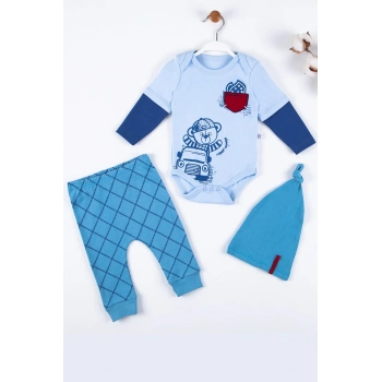 Cep Nakışlı Bear Desenli 3lü % 100 Pamuklu Erkek Takım