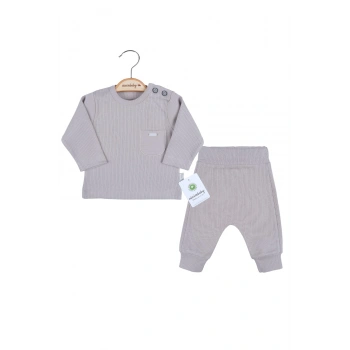 Cep Nakışlı Omuzdan Düğmeli % 100 Pamuk Erkek Bebek Takım