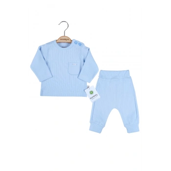 Cep Nakışlı Omuzdan Düğmeli % 100 Pamuk Erkek Bebek Takım