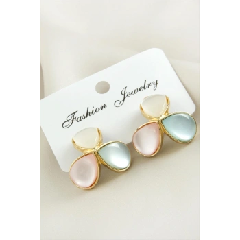 Çiçek Damla Sedef Taşlı Metal Küpe