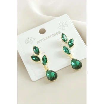 Çiçek Damla Taşlı Metal Küpe