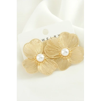 Çiçek İnci Trend Metal Küpe