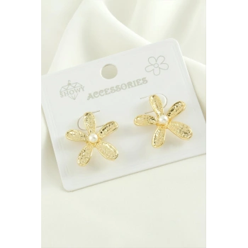 Çiçek İnci Trend Metal Küpe