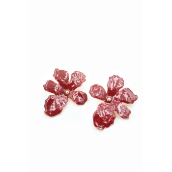 Çiçek Küpe - Bordo