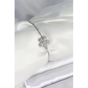 Çiçek Model Asansörlü Gümüş Renk Kadın Bileklik - TJ-BB8012