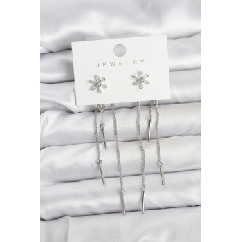 Çiçek Model Gümüş Pirinç Sallantılı Kadın Küpe - TJ-BKP11464