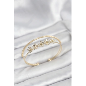 Çiçek Model Pirinç Gold Renk Kadın Bileklik - TJ-BB8251