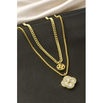 Çiçek Sedef Çelik İkili Kolye