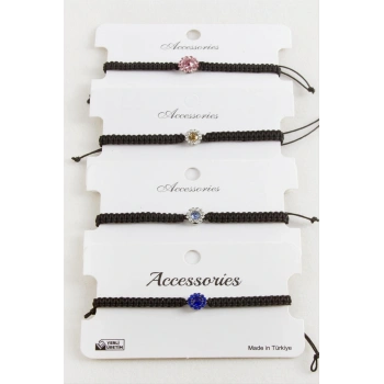 Çiçek Taşlı Makrome Örgülü Bileklik