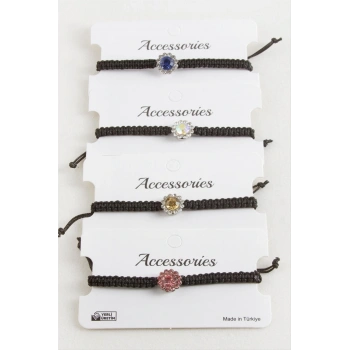 Çiçek Taşlı Makrome Örgülü Bileklik