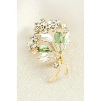 Çiçek Yaprak Mineli Taşlı Broş