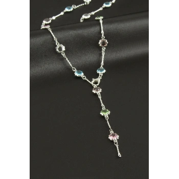 Çiçek Zirkon Taşlı Çelik Y Kolye