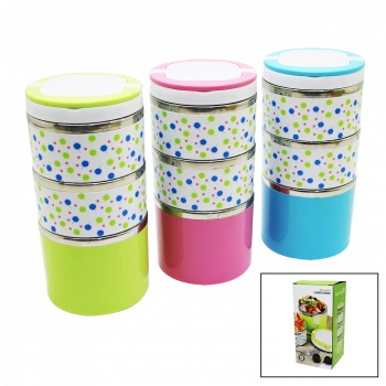 ÇİÇEKLİ 3LÜ SEFER TASI - SAKLAMA KABI RENKLİ 1.26LT (4887)