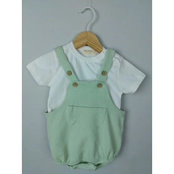 Çıçıtlı Zıbın ve Body Şapkalı Pamuklu Cepli 3lü Günlük Kız Çocuk Salopet Tulum