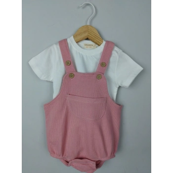 Çıçıtlı Zıbın ve Body Şapkalı Pamuklu Cepli 3lü Günlük Kız Çocuk Salopet Tulum