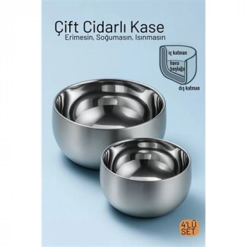 Çift Cidarlı Isı Yalıtımlı 4lü Lüks Kase Seti (16cm & 18cm) Premium 304 Paslanmaz Çelik 722668