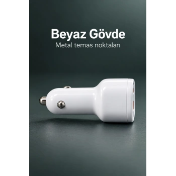 Çift Portlu Beyaz Oto Şarj Adaptörü