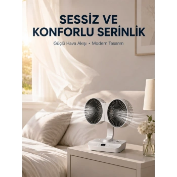 Duvara Monte Edilebilen Çift Başlıklı Sessiz Masa Fanı