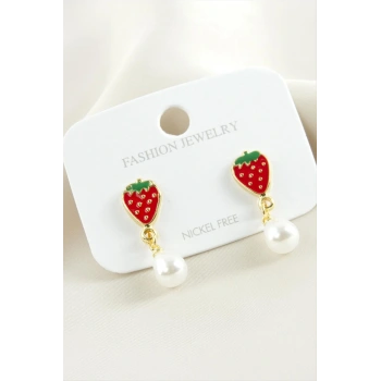 Çilek Mineli İnci Küpe