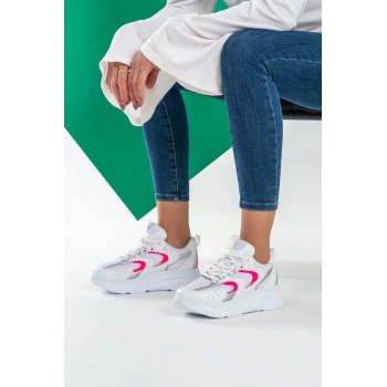 Cintia Beyaz Fuşya Bağcıklı Spor Ayakkabı