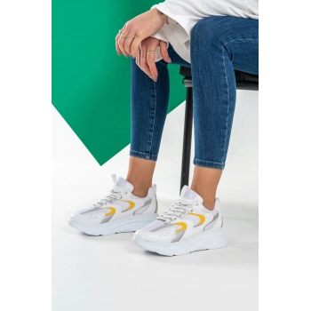 Cintia Beyaz Hardal Bağcıklı Spor Ayakkabı