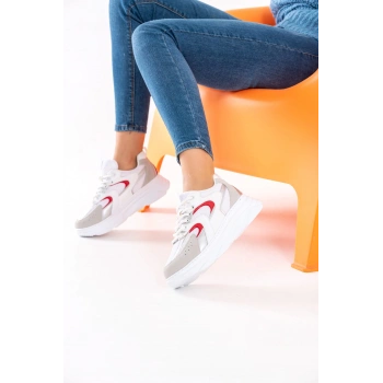 Cintia Beyaz Kırmızı Bağcıklı Spor Ayakkabı
