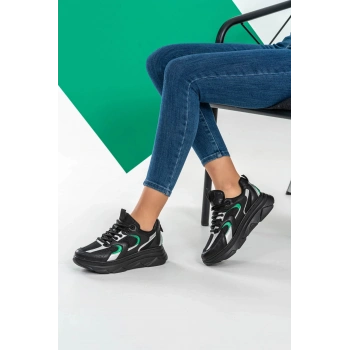 Cintia Siyah Yeşil Bağcıklı Spor Ayakkabı