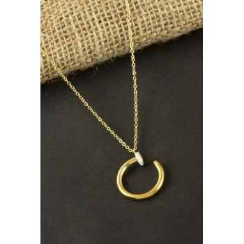 Çivi Zirkon Taşlı Lüks Çelik Kolye