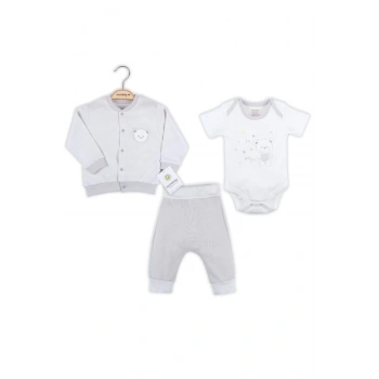 Çizgili Bear Hırkalı % 100 Pamuk Erkek Bebek Takım