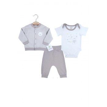 Çizgili Bear Hırkalı % 100 Pamuk Erkek Bebek Takım
