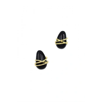 Çizgili Damla Küpe - Siyah