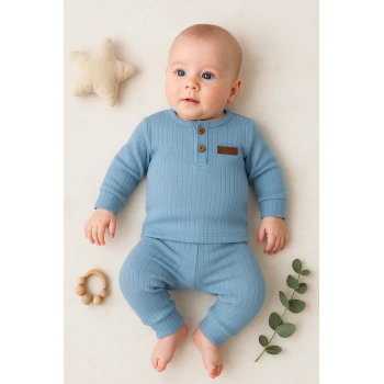 Çizgili Kumaş % 100 Pamuk 2li Unisex Takım