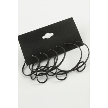 Çizgili Metal Halka Küpe 6 Adet