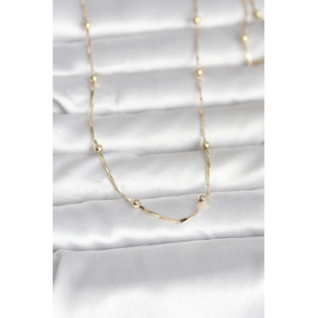 CM 14K Gold Renk Kesme Çubuk Zincir Topçuklu Model 60 cm Kadın Kolye - TJ-BKO10986