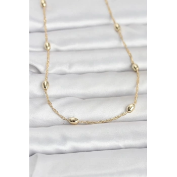 CM 14K Gold Renk Topçuklu Burgu Zincir Model 60 cm Kadın Kolye - TJ-BKO10963