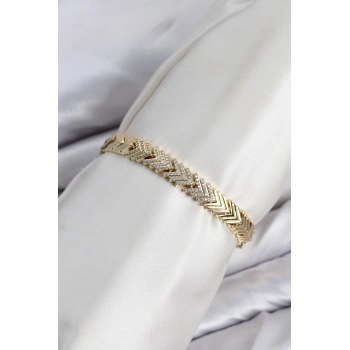 CM Çavuş Model Zirkon Taşlı VIP Seri Gold Renk Pirinç Kadın Bileklik TJ-BB8614