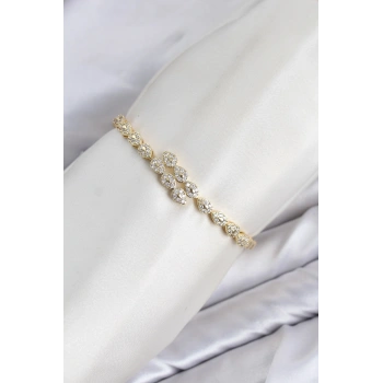 CM Damla Model Zirkon Taşlı VIP Seri Gold Renk Pirinç Kadın Bileklik TJ-BB8610