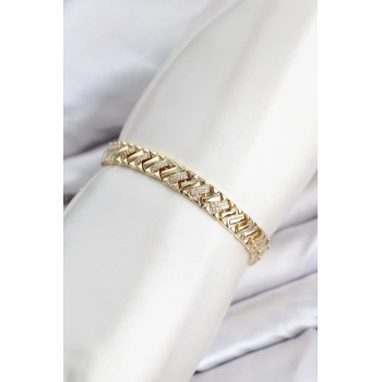 CM Geometrik Model Zirkon Taşlı VIP Seri Gold Renk Pirinç Kadın Bileklik TJ-BB8616