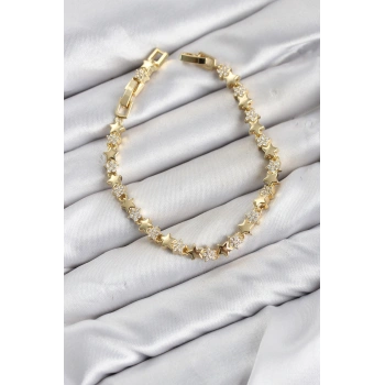 CM Yıldız Model Zirkon Taşlı VIP Seri Gold Renk Pirinç Kadın Bileklik TJ-BB8608