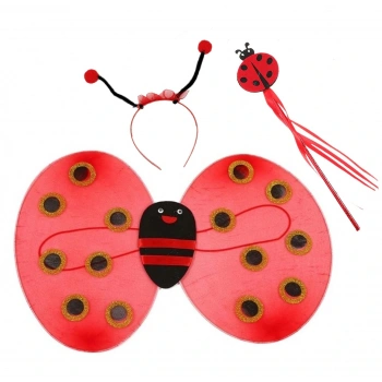 Çocuk Gösteri İçin Uğur Böceği Kanat + Taç + Asa 3 lü Kostüm Seti