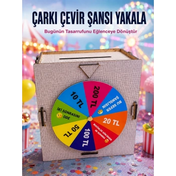 Çocuklar İçin Eğlenceli Tasarruf Oyunu Şans Çarklı Ahşap Kumbara Para Biriktirme Kutusu