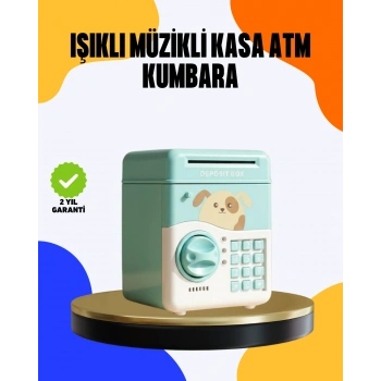Çocuklar İçin Su Yeşili Atm Kasa Tasarımlı Şifreli Kumbara