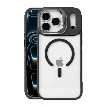 Apple iPhone 17 Pro Max Remim Lensli Magsafe Standlı Kapak - Siyah