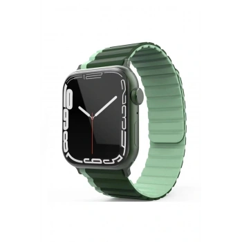 Apple Watch 42mm MO-WB1 Çift Renk Mıknatıslı Silikon Kordon - Koyu Yeşil-Açık Yeşil